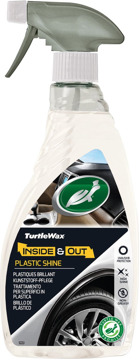 Turtle Wax Inside Out Kunststoffglanz – für alle Kunststoffe im Innen- und Außenbereich – reinigt, glänzt und schützt – verhindert Ausbleichen und Rissbildung – schnell trocknende Formel – 500 ml