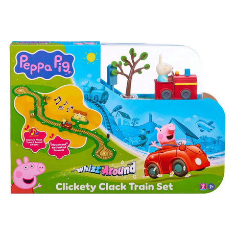 Gear2play Peppa Pig Whiz Around – Click-Clack-Eisenbahn-Spielset – modulare Strecke für herumflitzende Fahrzeuge – interaktiv mit Musik und Sound