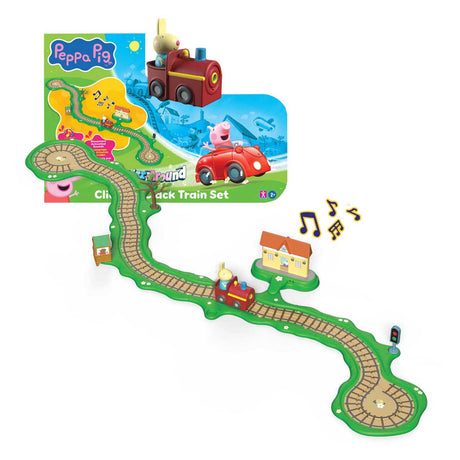 Gear2play Peppa Pig Whiz Around – Click-Clack-Eisenbahn-Spielset – modulare Strecke für herumflitzende Fahrzeuge – interaktiv mit Musik und Sound