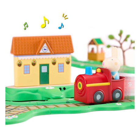 Gear2play Peppa Pig Whiz Around – Click-Clack-Eisenbahn-Spielset – modulare Strecke für herumflitzende Fahrzeuge – interaktiv mit Musik und Sound