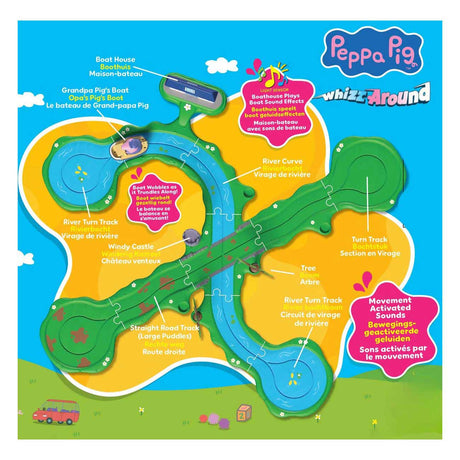 Gear2play Peppa Pig Whiz Around – schwimmendes Bootsfahrt-Spielset – modulare Strecke zum Herumflitzen von Fahrzeugen