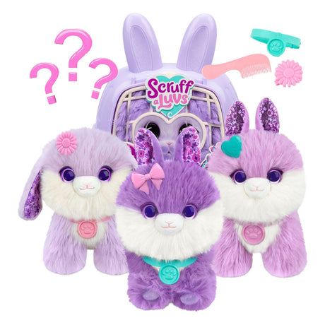 Moose toys scruff a luvs - paarse mystery knuffel in draagmand - konijntje