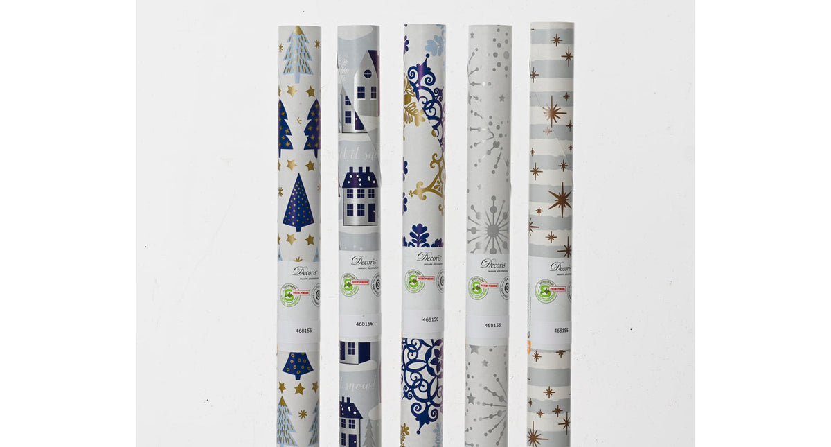 Rol inpakpapier papier 5 assortie blauw wit 200x70cm