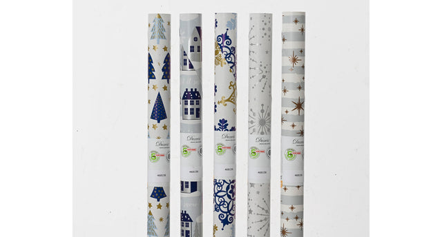 Rol inpakpapier papier 5 assortie blauw wit 200x70cm