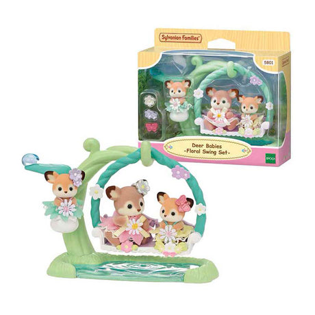 Sylvanian Family 5801 Hirschbaby – Blumenschaukel – 3 samtweiche Spielfiguren