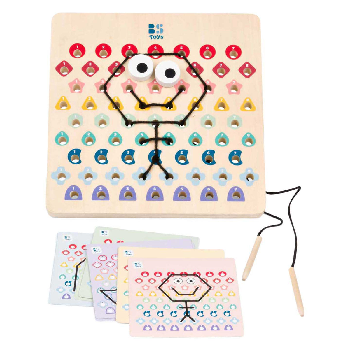 BS Toys Thread and Code GA519 – Streichspiel aus Holz mit Kartenseilen