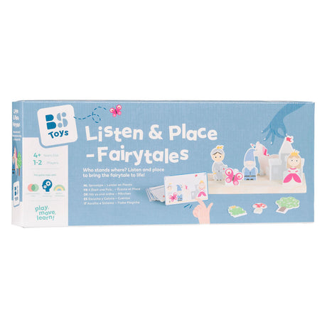 Bs toys sprookjes - luister en plaats - educatief houten kinderspeelgoed vanaf 4 jaar - sprookjes spel met 10 kaarten 9 houten speelstukken - luister-, observatie- en geheugenspel voor 1-2 spelers - verhalen vertellen rollenspel speelgoed