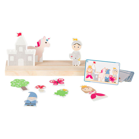Bs toys sprookjes - luister en plaats - educatief houten kinderspeelgoed vanaf 4 jaar - sprookjes spel met 10 kaarten 9 houten speelstukken - luister-, observatie- en geheugenspel voor 1-2 spelers - verhalen vertellen rollenspel speelgoed