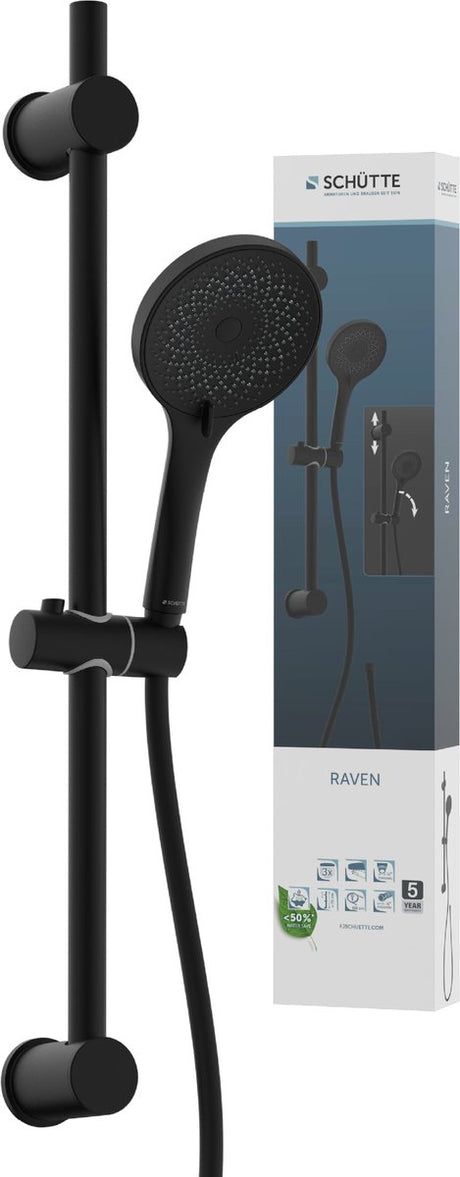 Schütte Raven Duschset mit Handbrause – 70 cm Schiebestange – 3 Positionen – mattschwarz
