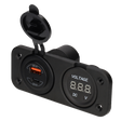 Stromleitungs-Digitalvoltmeter 10–30 V und USB-A + USB-C-Ladegerät – integriert