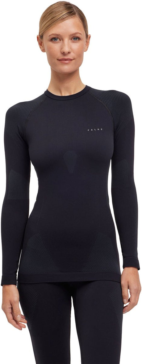 FALKE warmes Langarmshirt, schnelltrocknendes Funktions-Langarmshirt für Damen, Schwarz - Größe L
