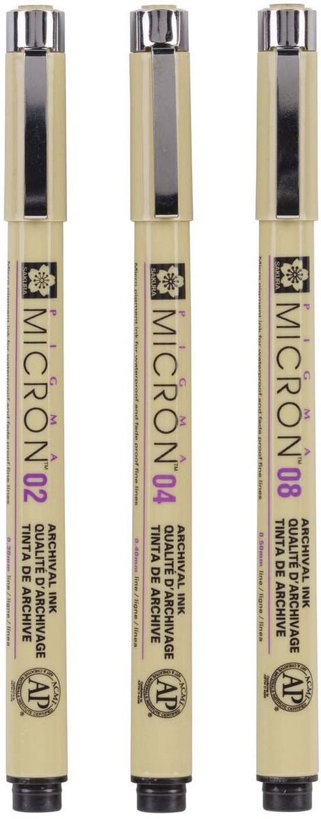 Sakura Pigma Micron Federmäppchen 3 Fineliner schwarz 02-04-08