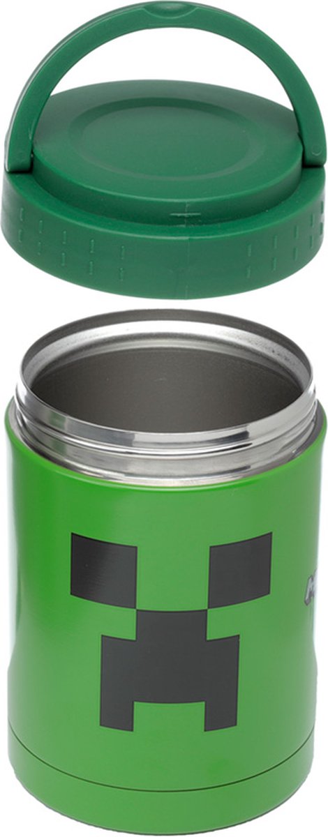Puckator Minecraft Creeper – robuste Edelstahl-Thermoskanne für Mittagessen, heißes und kaltes Mittagessen, 500 ml