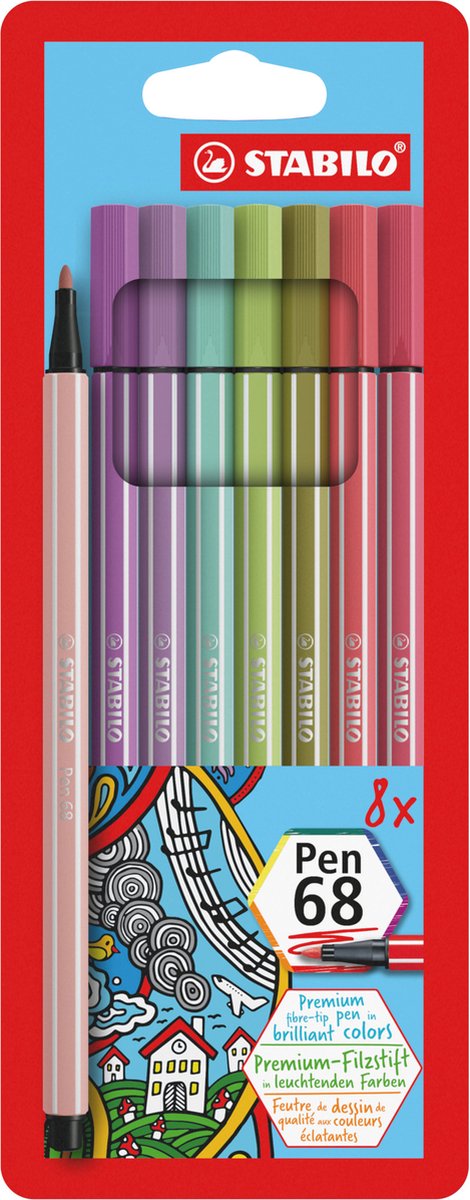 Stabilo Pen 68 – Premium-Filzstift – neue Farben – Etui mit 8 Farben