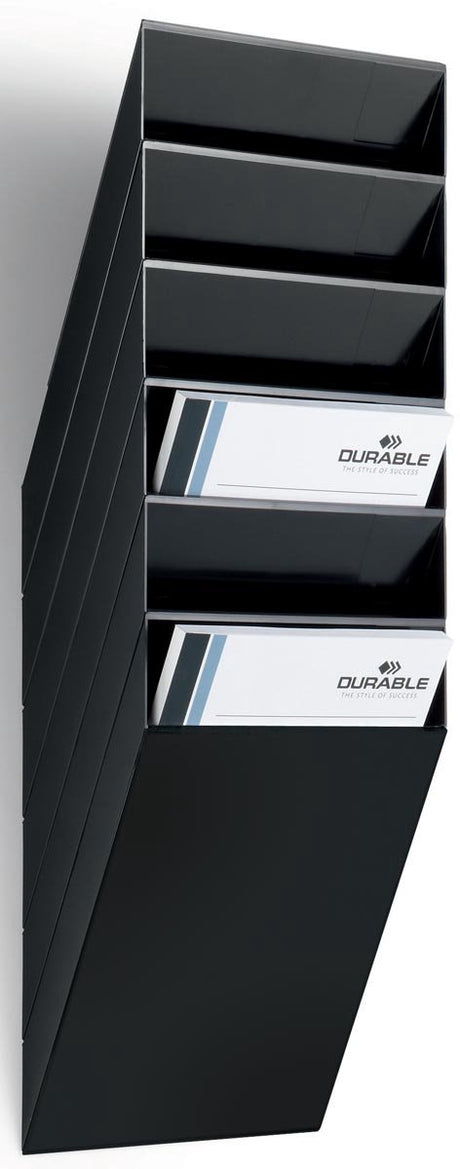 Robuster Flexiboxx-Prospekthalter. Wandmontage. 6 Fächer. a4. schwarz