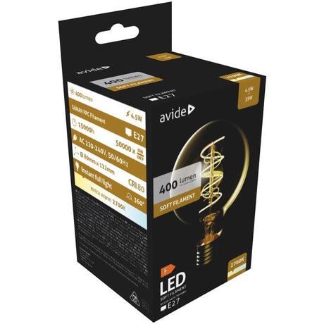 Avide LED-Lampe mit weichem Filament, 4,5 W, E27-Fassung, 2700 Kelvin, 400 Lumen