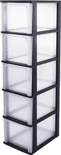 Iris Organizer-Kommode Schubladensystem A4 – 5 tiefe Schubladen – 5 x 13l – Kunststoff – schwarz transparent