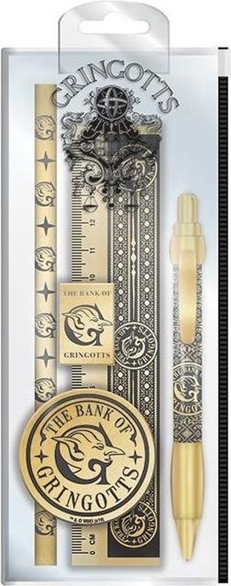 Harry Potter Pyramide Internationales Briefpapierset Gold 5-teilig - Kinderbriefpapier - Stifte - Briefpapierset - Stiftset - Luxus-Briefpapierset