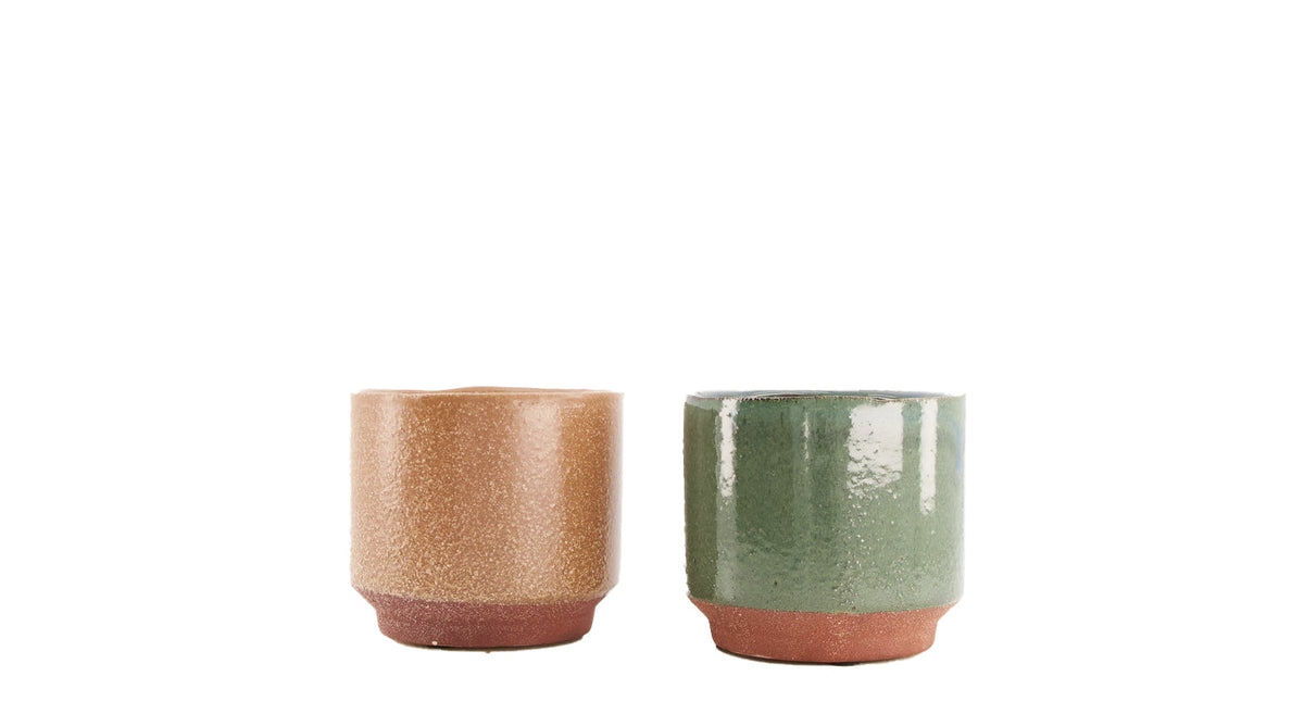 Planter ceramic ø12.5x11cm green brown mixed
