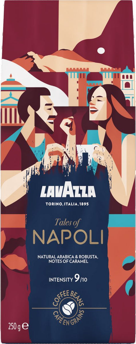 Lavazza Tales of Napoli Kaffeebohnen – 6 x 250 Gramm – Kaffeemischung aus Robusta- und Arabica-Bohnen – Intensität 9 10