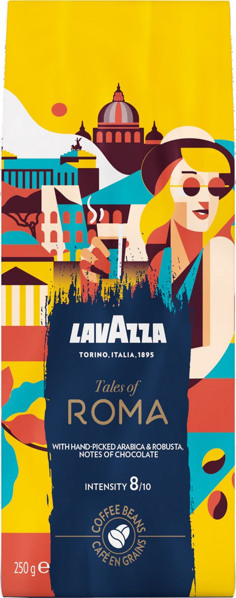Lavazza Tales of Roma-Kaffeebohnen – 6 x 250 Gramm – Kaffeemischung aus Robusta- und Arabica-Bohnen – Intensität 8 10