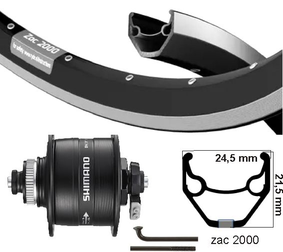 Shimano Vorderrad 28 Zoll 622 Nabendynamo V-Brake-Scheibe Centerlock QR-Ausfallende