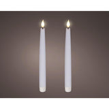 Lumineo realistische led dineraars met vlam effect ø2,2x24,5cm wit met 6uur timer werkt op batterij-2 stuks