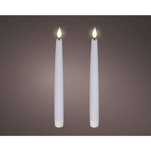 Lumineo realistische led dineraars met vlam effect ø2,2x24,5cm wit met 6uur timer werkt op batterij-2 stuks