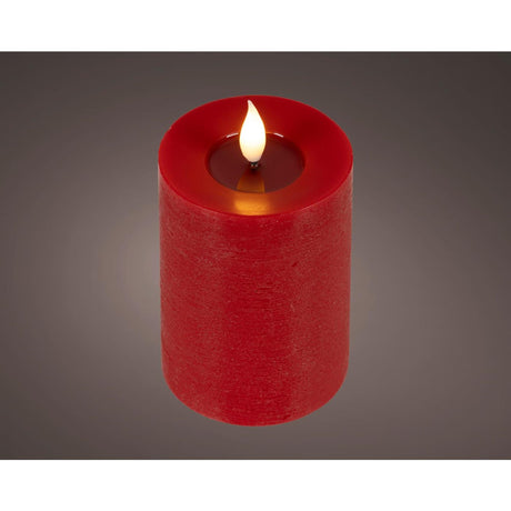 Lumineo realistische led kaars met wax pit en vlam effect ø7.5x13,5cm rood met 6uur timer werkt op batterij