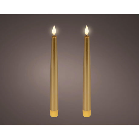 Lumineo realistische led dineraars met vlam effect ø2,2x24,5cm goud met 6uur timer werkt op batterij- 2 stuks