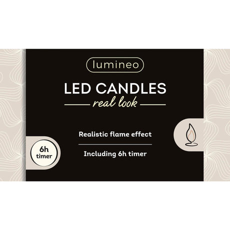 Lumineo realistische led dineraars met vlam effect ø2,2x24,5cm goud met 6uur timer werkt op batterij- 2 stuks