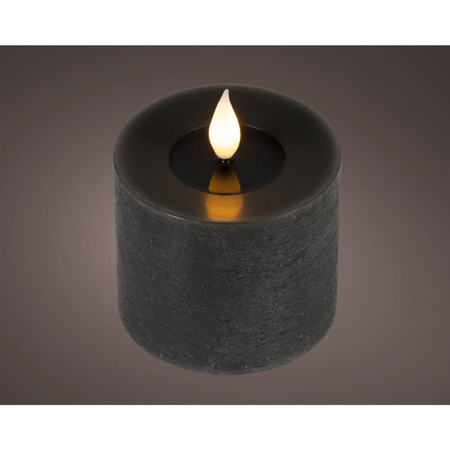 Lumineo realistische led kaars met wax pit en vlam effect ø7.5x9,5cm zwart met 6uur timer werkt op batterij