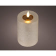Lumineo realistische led kaars met wax pit en vlam effect ø7.5x13,5cm licht grijs met 6uur timer werkt op batterij
