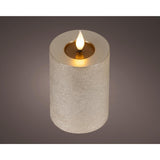 Lumineo realistische led kaars met wax pit en vlam effect ø7.5x13,5cm licht grijs met 6uur timer werkt op batterij