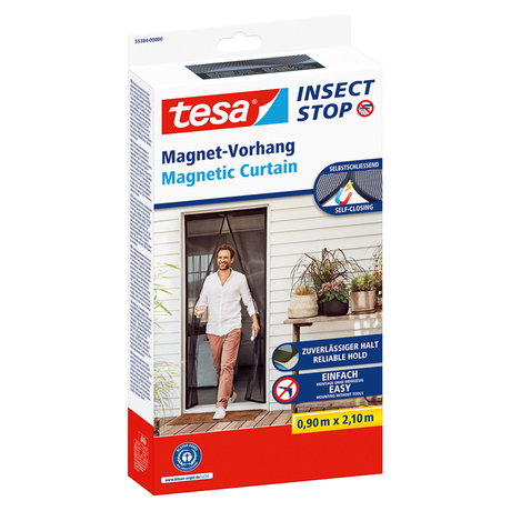 Tesa insect stop magnetic curtain - magnetisch gordijn zelfsluitend voor balkon- en terrasdeuren, zonder boren - 210 x 90 cm