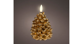 Led kaars wax pinecone fire flame effect binnen goud warm wit d.7cm x h.10.8cm
