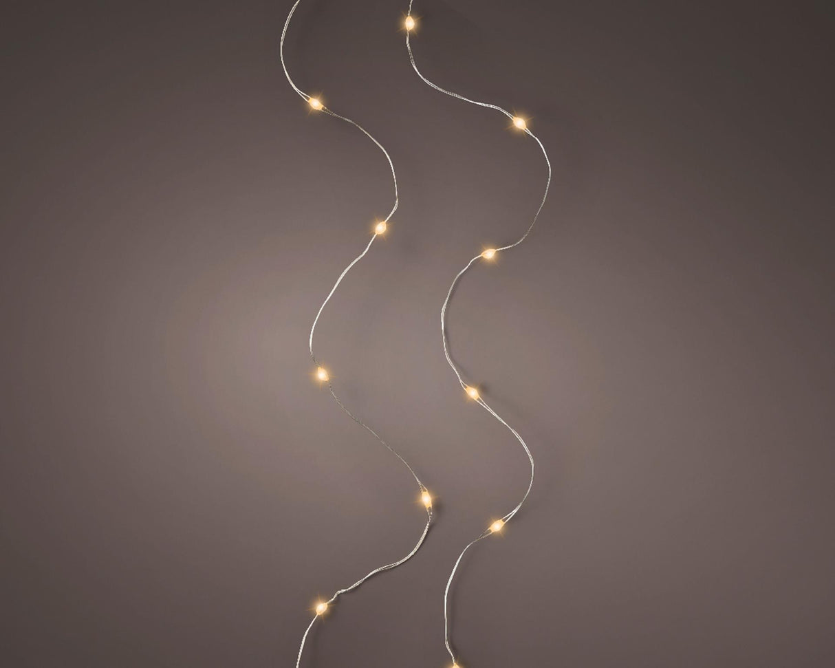 Lumineo micro led stringlights 60 lamps classic warmwit op batterij met timer 295cm