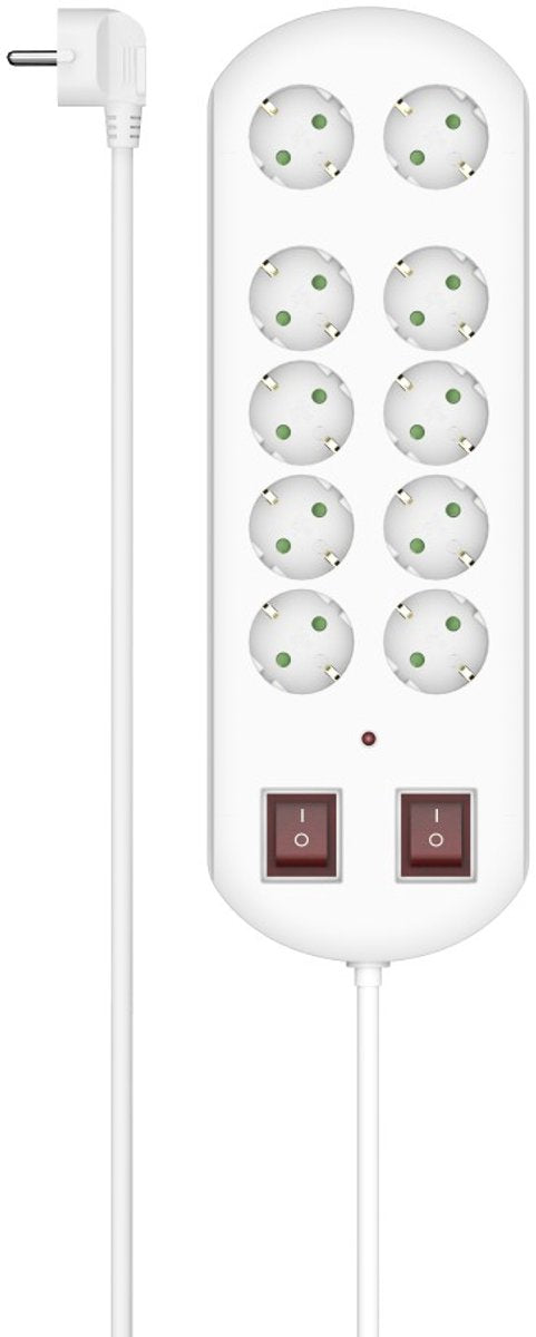 Hama stekkerdoos met schakelaar - 10-voudig - 2m kabel - met overspanningsbeveiliging - wit