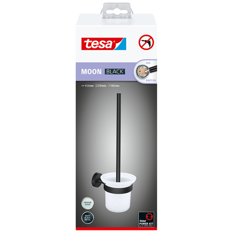 Tesa ® moon black hangende toiletborstelhouder - montage zonder boren - zelfklevend - mat zwart metaal glas - industrieel design - wandmontage