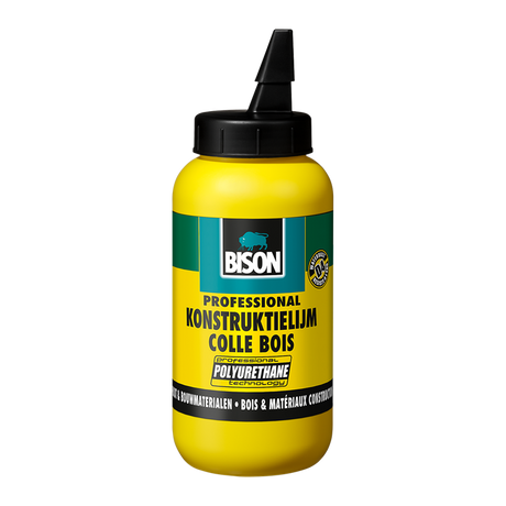 Bison konstruktielijm flacon 750 g, watervaste, houtkonstruktlielijm, bruist licht, overschilderbaar, binnen en buiten, d4, sterker dan hout, waterbestendig