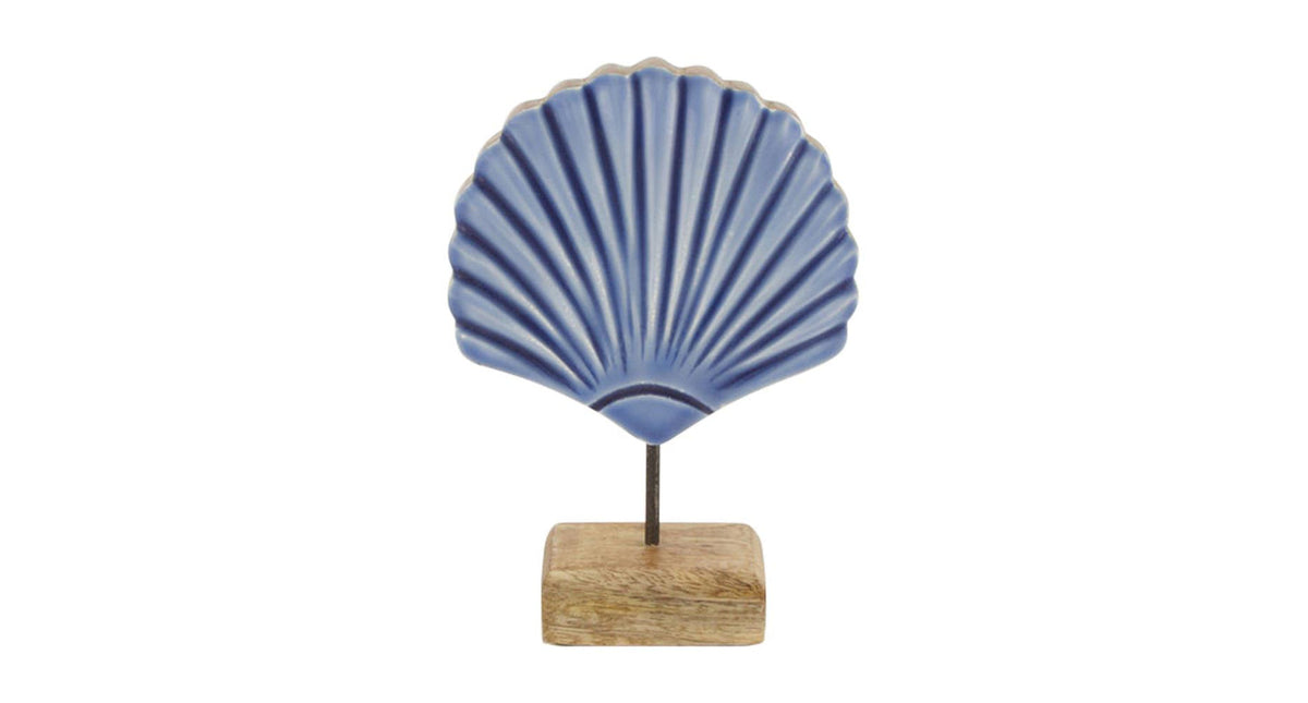 Shell mango wood 14x5x19cm blue