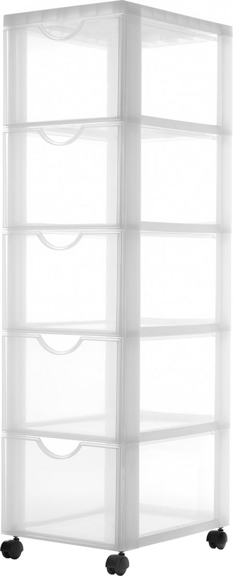 Iris Easygrip Kommode Kommode – 5 Schubladen x 15l – Kunststoff – weiß transparent – ​​mit Rollen