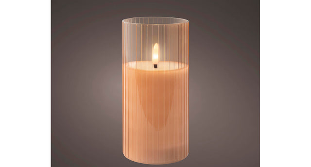 Led kaars glas bo binnen roze warm wit h15 d7,5cm