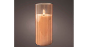 Led kaars glas bo binnen roze warm wit h17,5 d7,5cm