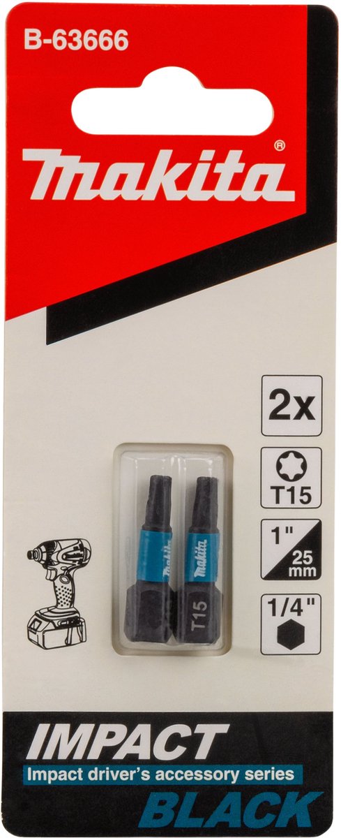 Makita Zubehör Schlagschrauber-Bit Impact Schwarz, T15x25mm 2 Stück - B-63666