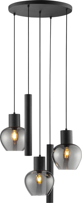 Brilliant ligari - hanglamp - 5-lichts - e27 max 3x20w gu10 max 2x10w - zwart smoke