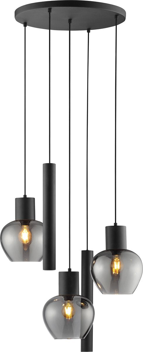 Brilliant ligari - hanglamp - 5-lichts - e27 max 3x20w gu10 max 2x10w - zwart smoke
