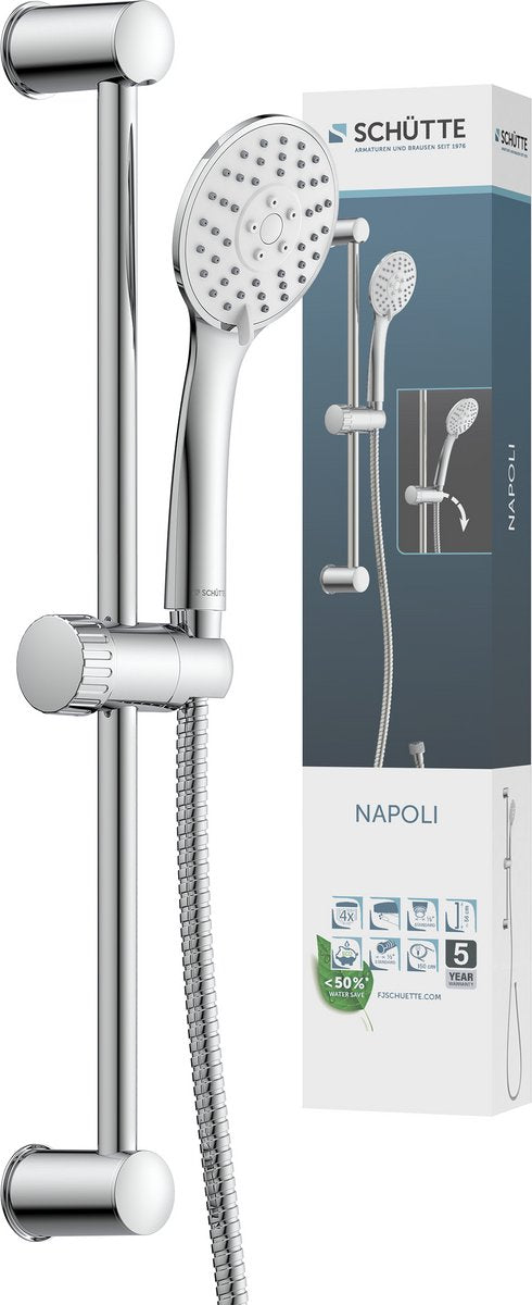 Schütte Napoli Duschset mit Handbrause – 60 cm Schiebestange – 3 Positionen – Chrom