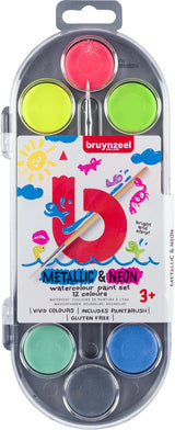 Bruynzeel Kinder-Aquarell-Set mit 12 metallischen Neonfarben