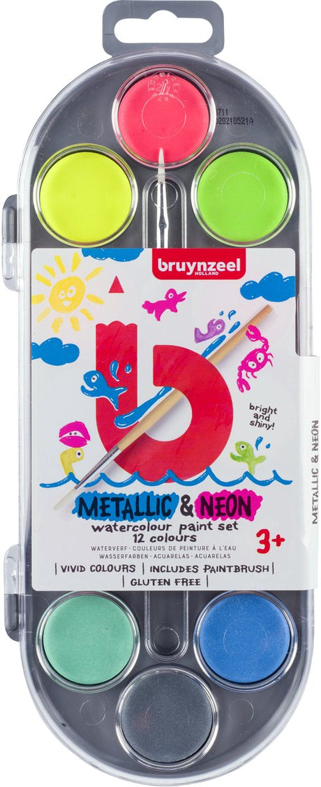 Bruynzeel Aquarell-Set für Kinder, Metallic und Neon